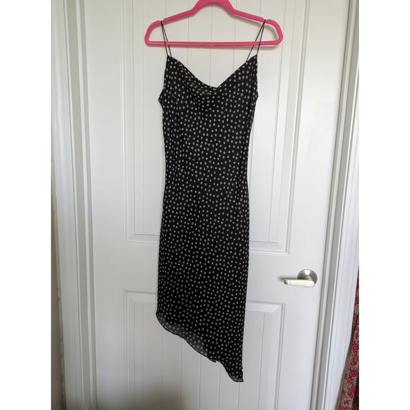 Y2K Kathie Lee Slip Dress 8 Black Polka Dot Asymmetric Hem Whimsigoth Cowl Neck - Picture 6 of 8